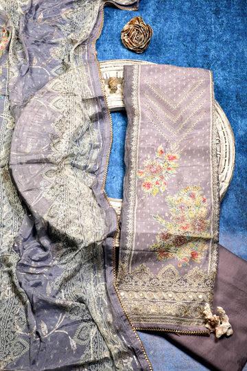 Rich Embroidered Pure Viscose Royal Purple Unstitched Suit Set Geetha Creation